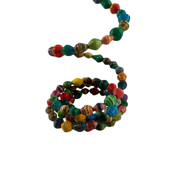 Handmade Recycled Paper Bead Coil Wrap Bracelet Rainbow Multicolor Boho - Picture 15 of 16
